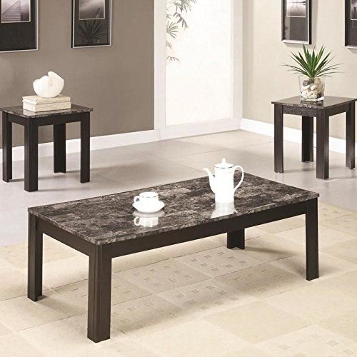 3-Piece Wood Coffee And End Table Set With Faux Marble Top for A Closer Look at the Benzara BM233098 Coffee Table and End Table Set