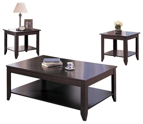 3 Piece Wood Table Set With Bottom Shelf, Cappuccino - Transitional ... in Elevate Your Living Space with a Stylish Cappuccino Table Set