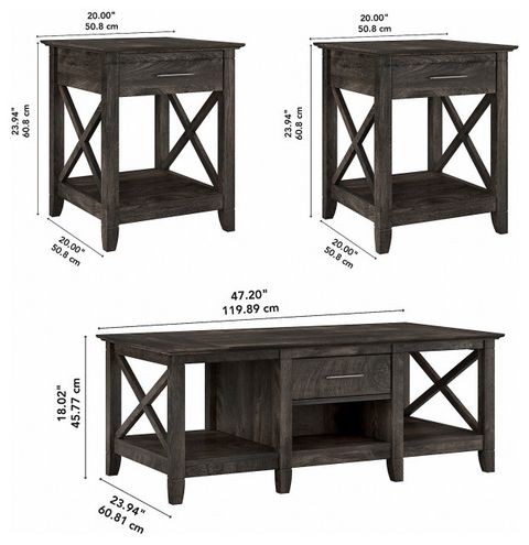 3 Pieces Coffee Table Set, X-Shaped Sides With Shelf & Drawer ... inside Unlocking the Potential of Your Farmhouse Coffee Table with X-Side Detail