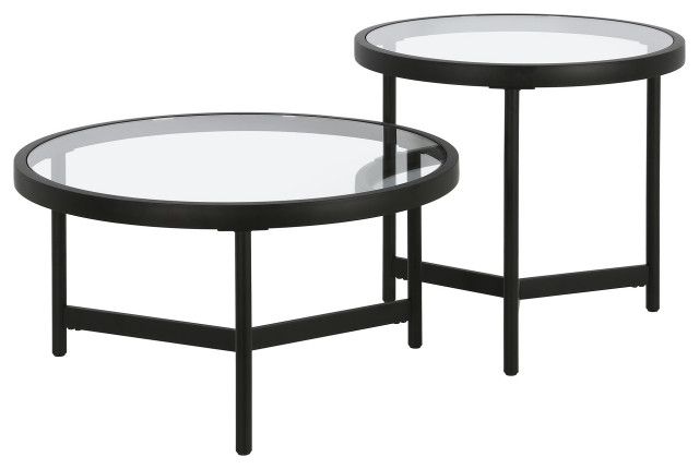 30&quot; Black Glass Round Nested Coffee Tables, 2-Piece Set - Transitional - Coffee Table Sets - By ... pertaining to The Practicality and Aesthetic Appeal of Nested Coffee Tables A Closer Look