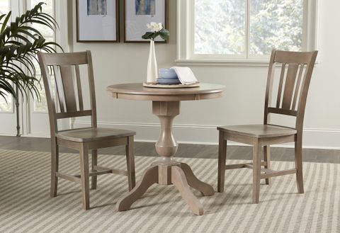 30" Round Top Dining Table With 2 San Remo Chairs - Washed Gray Taupe ... throughout Transform Your Space A Guide to Black Gray Top 3-Piece Table Sets