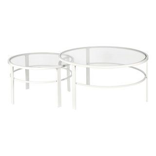 36&quot; White Glass Round Nested Coffee Tables, 2-Piece Set - Contemporary ... inside Creating a Stylish Living Space with Nested Coffee Table Sets