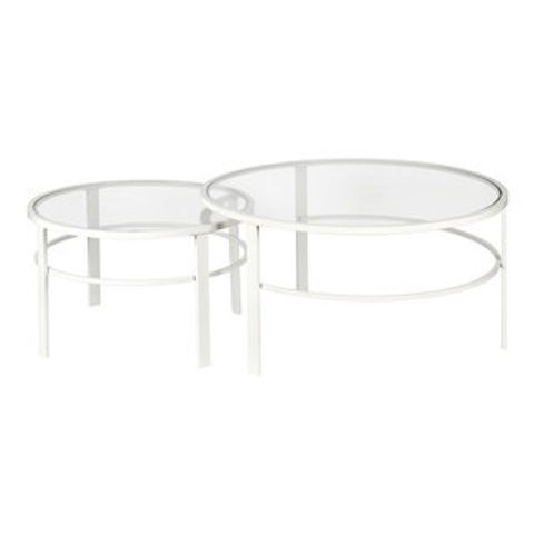 36" White Glass Round Nested Coffee Tables, 2-Piece Set - Contemporary ... inside Creating a Stylish Living Space with Nested Coffee Table Sets