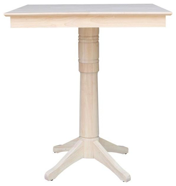 36&quot; X 36&quot; Unfinished Solid Wood Square Top Pedestal Table With 4 Stools ... throughout 36&quot; X 36&quot; Square Top Pedestal Table - 29.9&quot;H