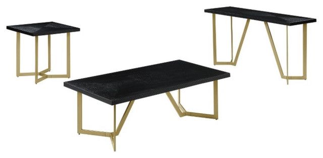 3Pc Black Wood Coffee Table Set With Gold Painted Legs - Contemporary ... regarding Styling Your Space The Charm of Black Wood Coffee Tables with Gold Accents