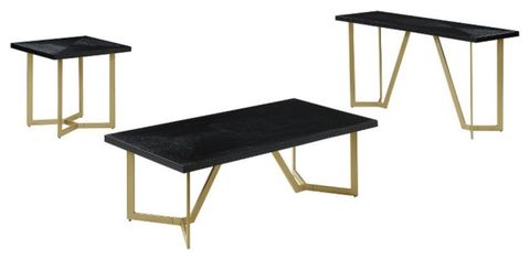 3Pc Black Wood Coffee Table Set With Gold Painted Legs - Contemporary ... regarding Styling Your Space The Charm of Black Wood Coffee Tables with Gold Accents