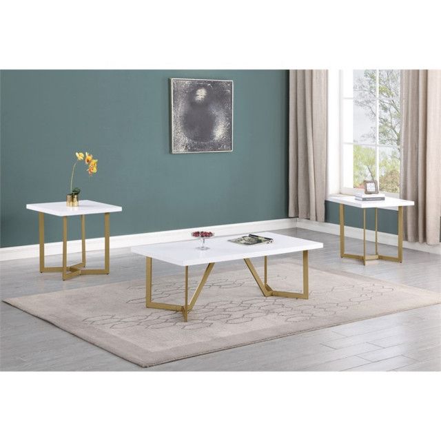 Chic and Sophisticated White Wood Coffee Table Sets with Gold Painted Legs Explained