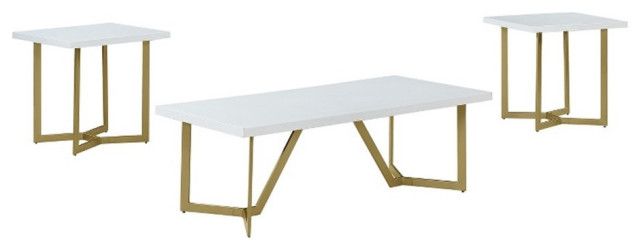3Pc White Wood Coffee Table Set With Gold Painted Legs - Contemporary ... with regard to Chic and Sophisticated White Wood Coffee Table Sets with Gold Painted Legs Explained