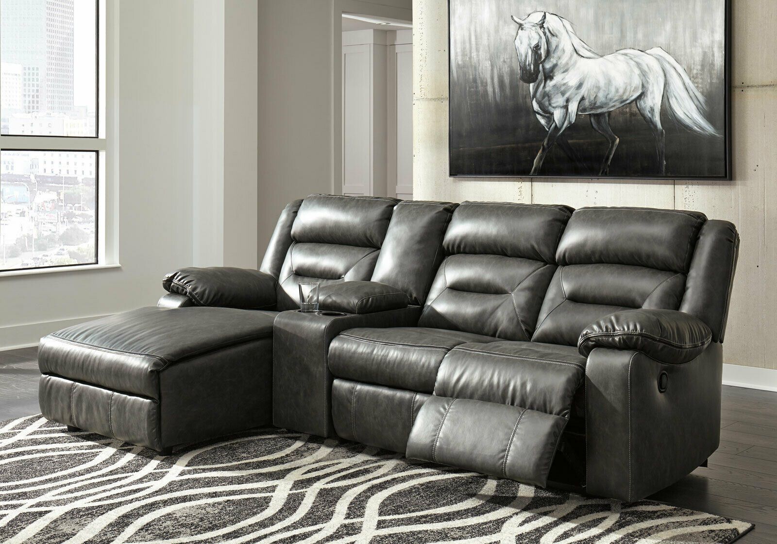 4 Piece Sectional Gray Faux Leather Reclining Sofa Chaise Living Room ... within Benzara Bm166749 Faux Leather 2 Piece Sectional, Gray