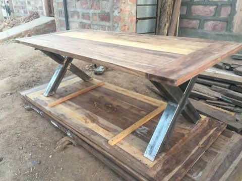 4 Seater Brown Cast Iron Cross Leg Dining Table At ₹ 12500/Piece In ... throughout Understanding the Appeal of Rustic Dining Tables with Metal Cross Legs