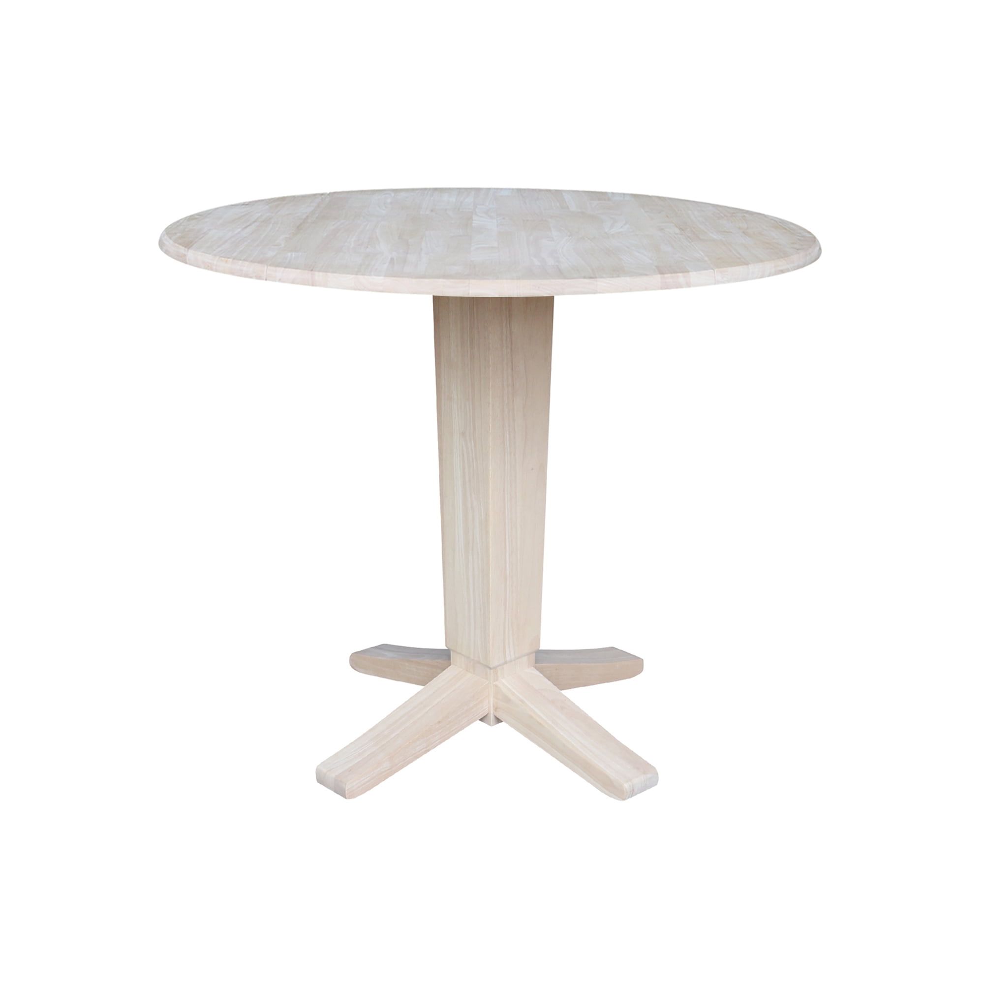 42&quot; Round Solid Wood Dual Drop Leaf Pedestal Counter Height Dining ... in 42&quot; Round Solid Wood Dual Drop Leaf Pedestal Table - Unfinished
