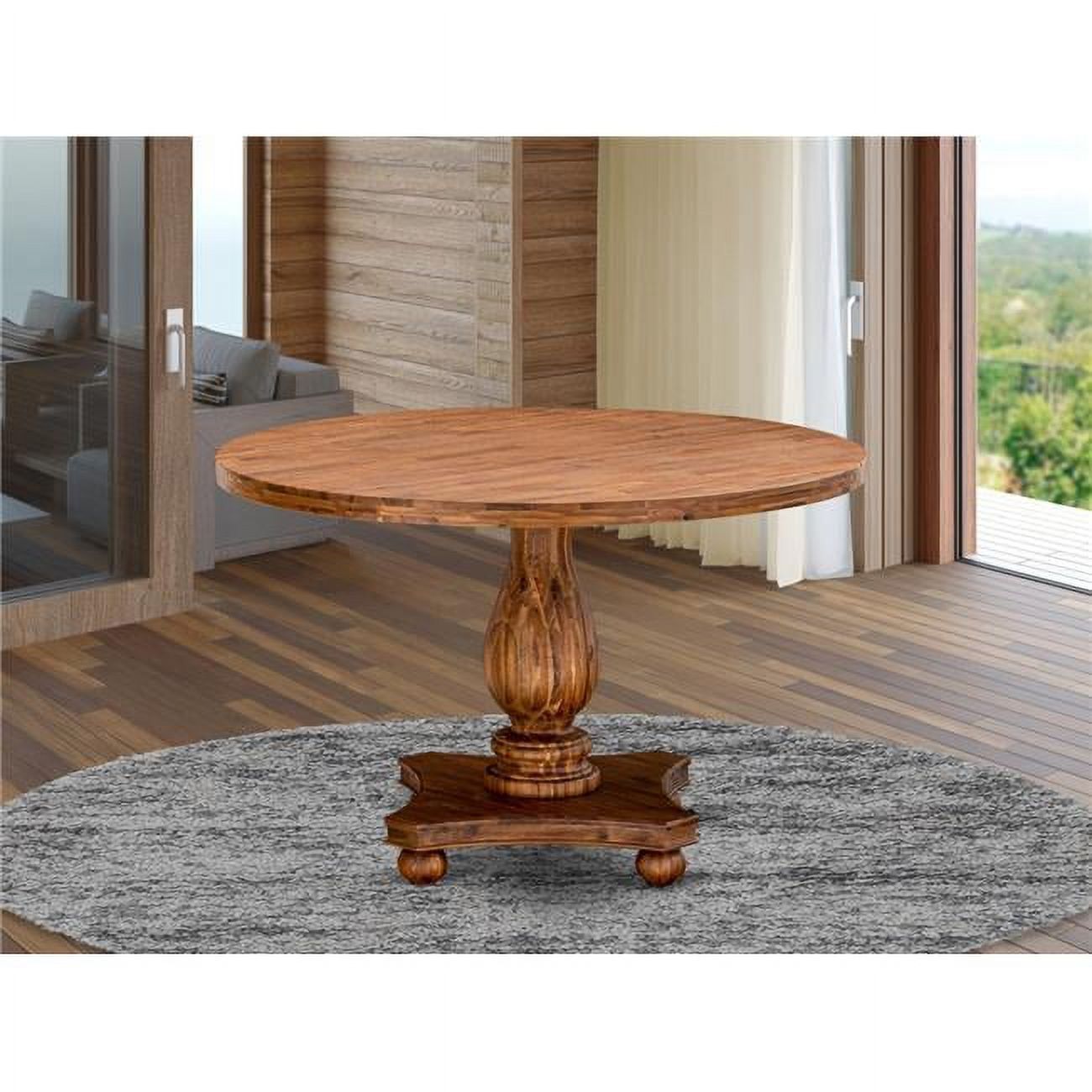 48 In. Irving Round Dining Table With Pedestal &amp; Rustic Rubberwood Table - Sandblasting Antique ... regarding The Enduring Beauty of Rubberwood in the Irving 48&quot; Dining Table