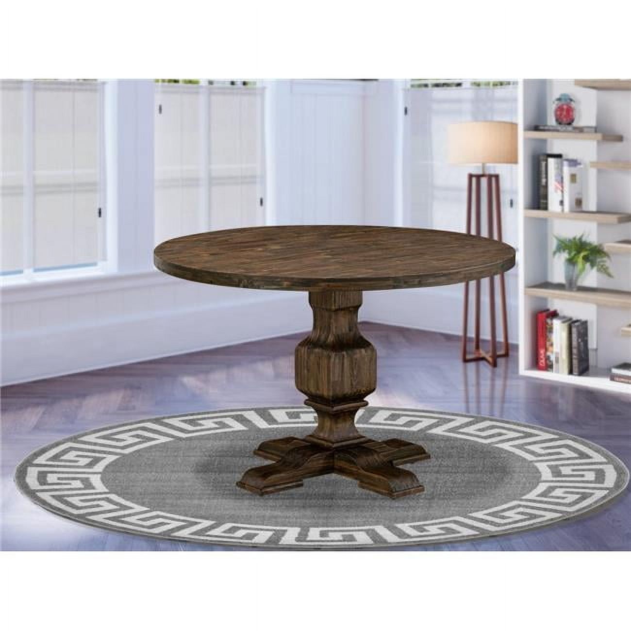 48 In. Irving Round Dining Table With Pedestal &amp; Rustic Rubberwood ... throughout Round Dining Table, Rustic Rubberwood Table, Distressed Jacobean Finish, 48&quot;