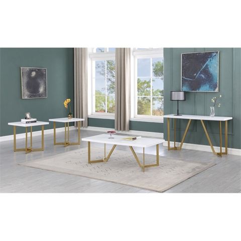 4Pc White Wood Coffee Table Set With Gold Painted Legs - Contemporary ... within 4Pc Black Wood Coffee Table Set With Gold Painted Legs
