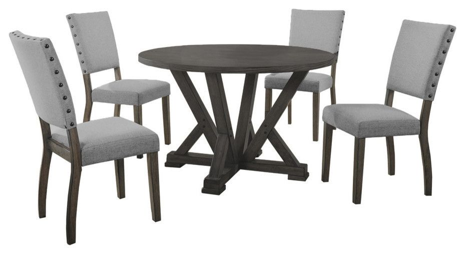 5-Piece Antique Rustic Gray Round Dinette Set - Transitional - Dining ... regarding Antique Rustic Gray Round Dining Table