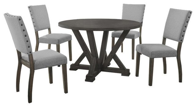 5-Piece Antique Rustic Gray Round Dinette Set - Transitional - Dining ... regarding Antique Rustic Gray Round Dining Table