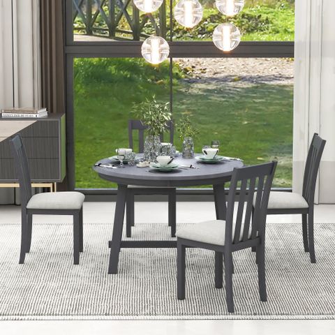 5-Piece Wood Dining Table Set, Round Extendable Dining Table With 4 ... pertaining to Making the most of your extendable dining table for everyday and special occasions