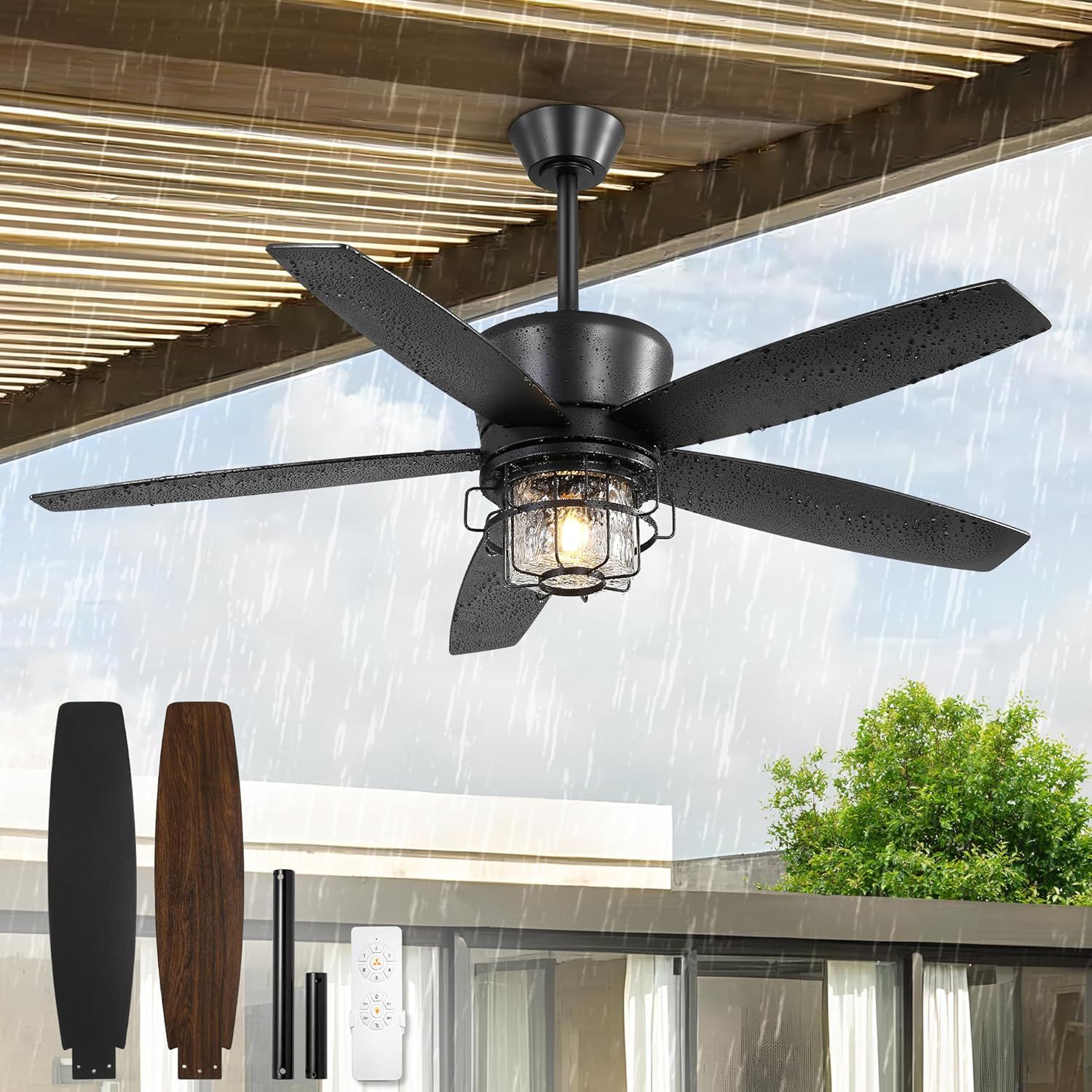 52&quot; Ceiling Fans With Lights And Remote Control,Ip65 Waterproof Outdoor ... within How wall mounted remotes enhance the functionality of outdoor ceiling fan systems