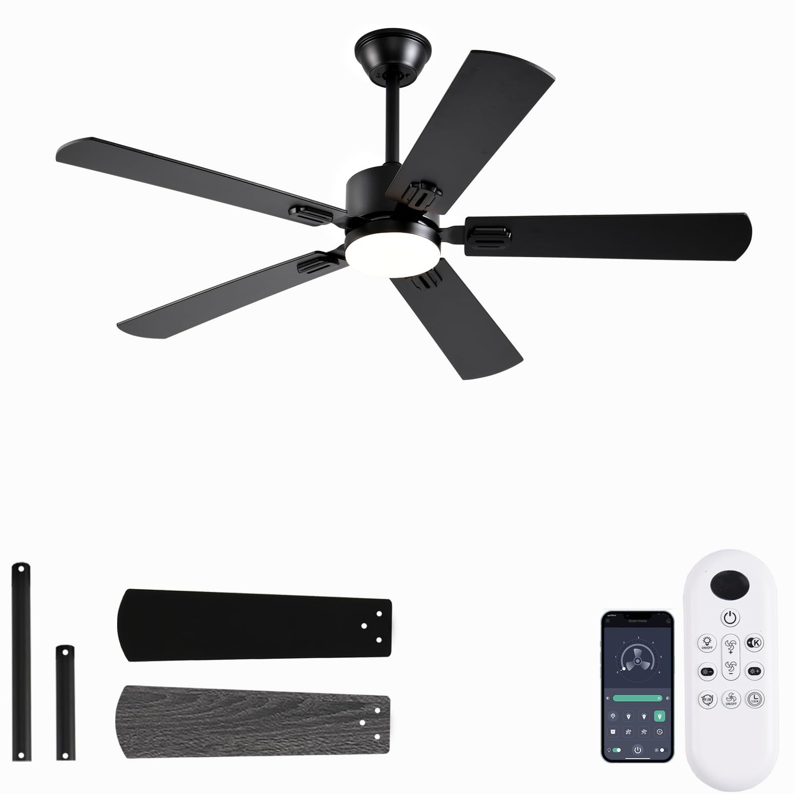 52 Inch Modern Ceiling Fans With Lights App/Remote Control, Low Profile ... with Outdoor Ceiling Fan With App Remote Control