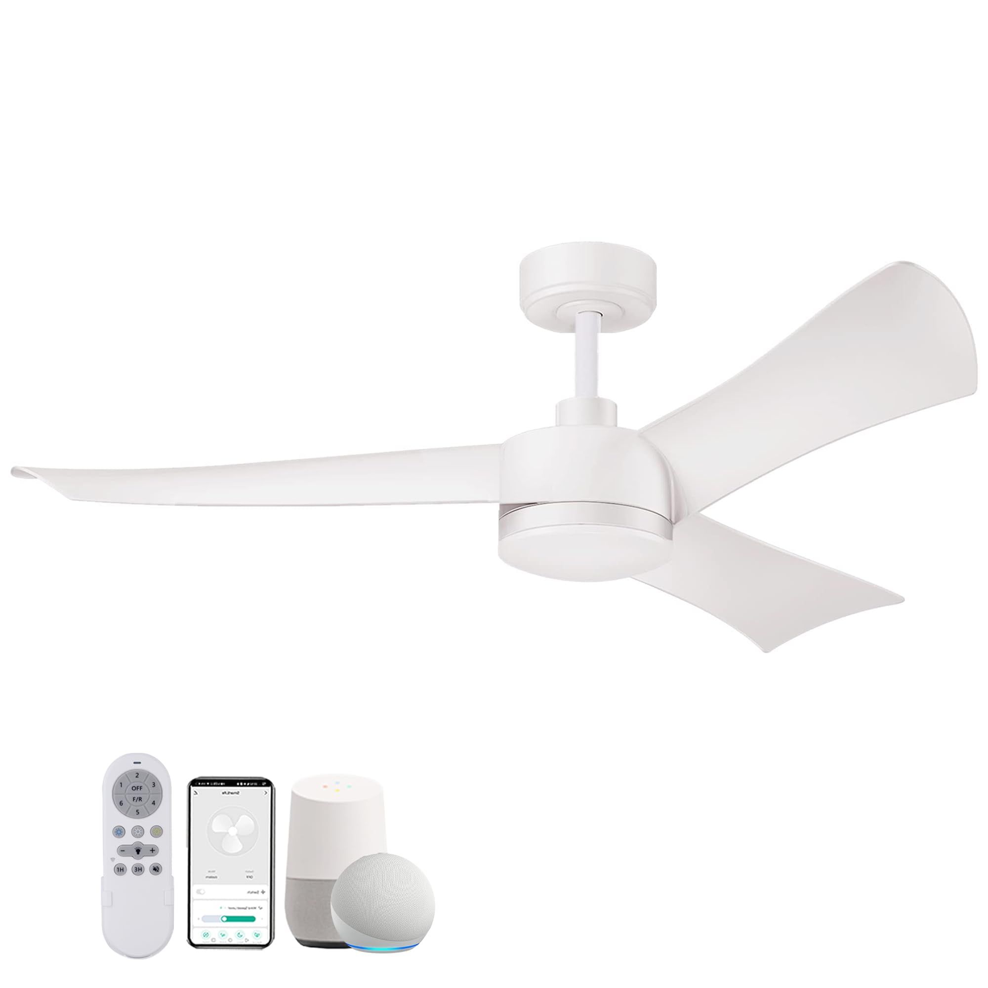 52 Inch White Smart Ceiling Fans With Lights And Remote Control,Quiet ... regarding Smart Outdoor Ceiling Fan With Wifi Control