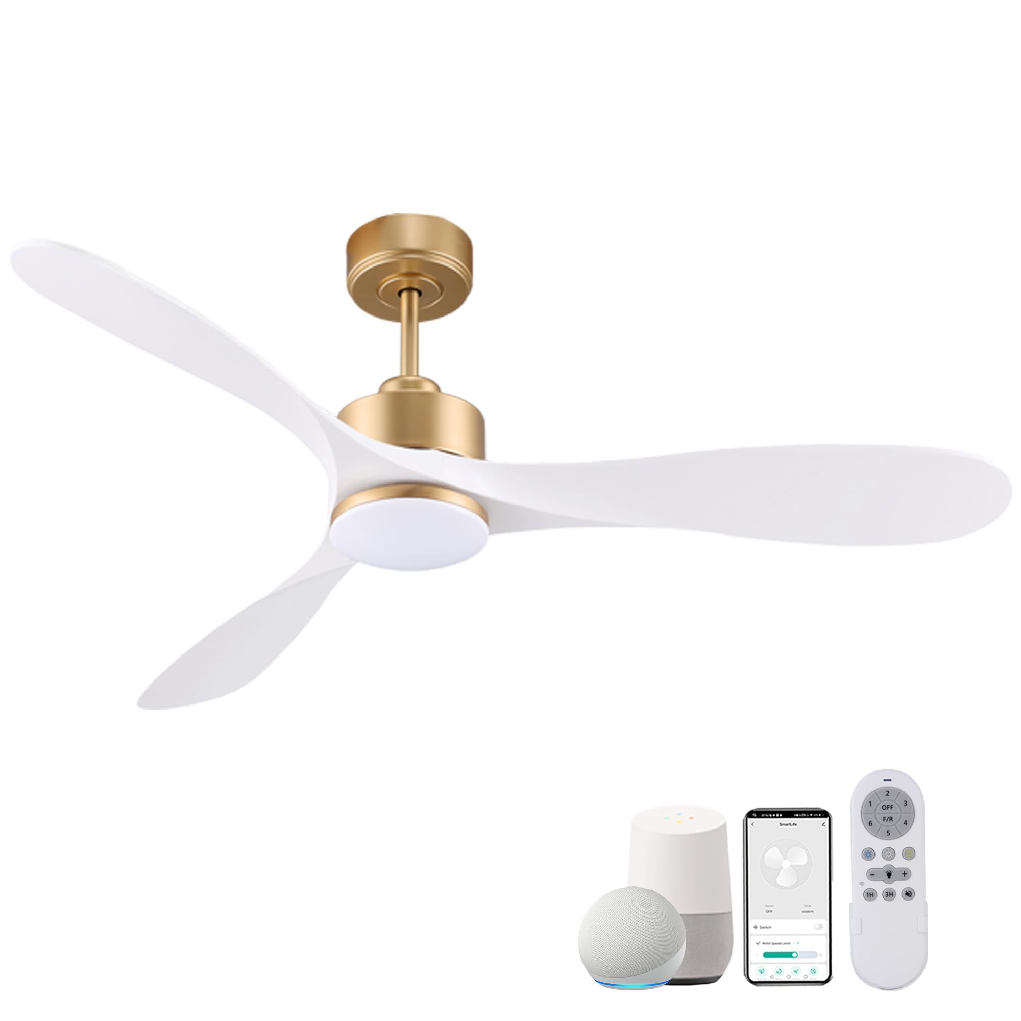 52” Smart Gold White Ceiling Fans With Lights Remote, Quiet Dc Motor ... with regard to The practical benefits of integrating voice control with outdoor lighting