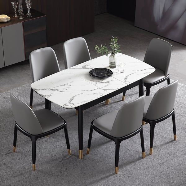 55&quot; To 71&quot; Modern Rectangular Extendable Dining Table With Marble ... regarding Maximizing space with rectangular extendable dining tables in small homes