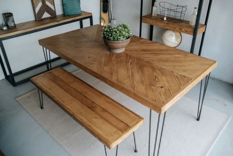 5Ft Chevron Table With Bench | Vintagefactory | Chevron Table, Dining ... in Df Parker