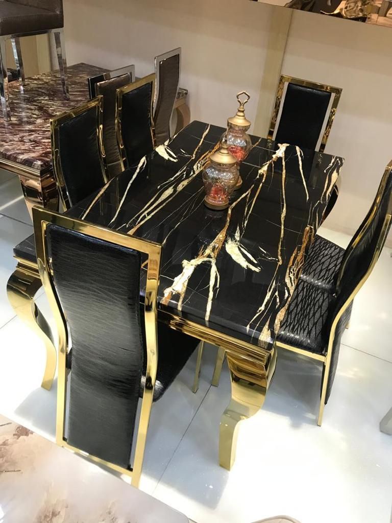 6 Seaters Marble Dining Table Gold Frame – Edumonso Furniture with regard to Marble Dining Table With Gold Frame