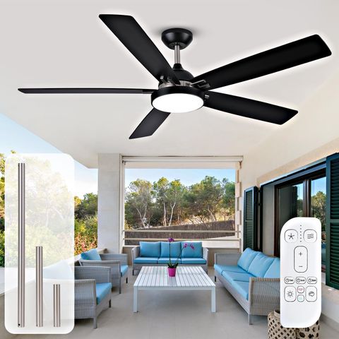 60 Inch Black Outdoor Ceiling Fan For Patios With Light, Modern Low ... throughout Outdoor Ceiling Fan With Reversible Airflow