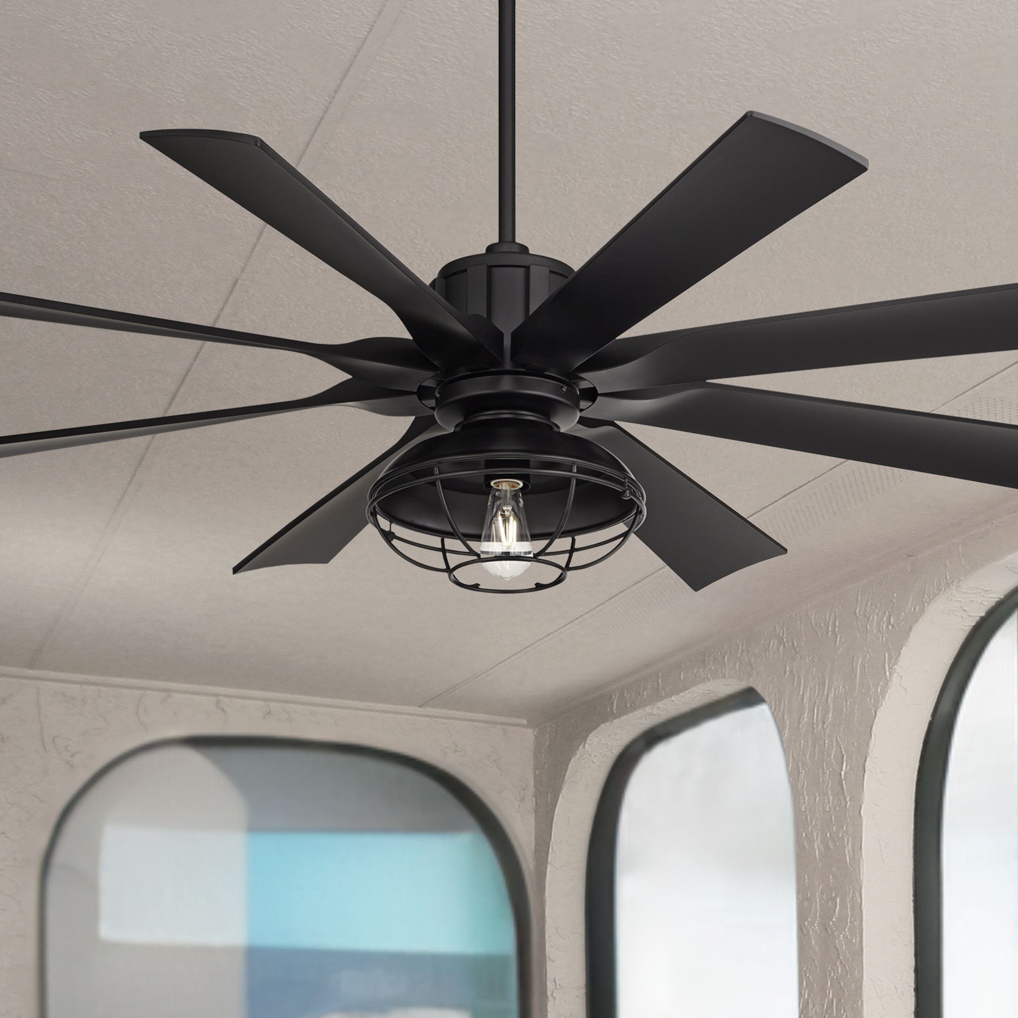 60&quot; Possini Euro Design Defender Modern Industrial Indoor Outdoor ... intended for How LED Panel Technology is Transforming Outdoor Ceiling Fan Performance