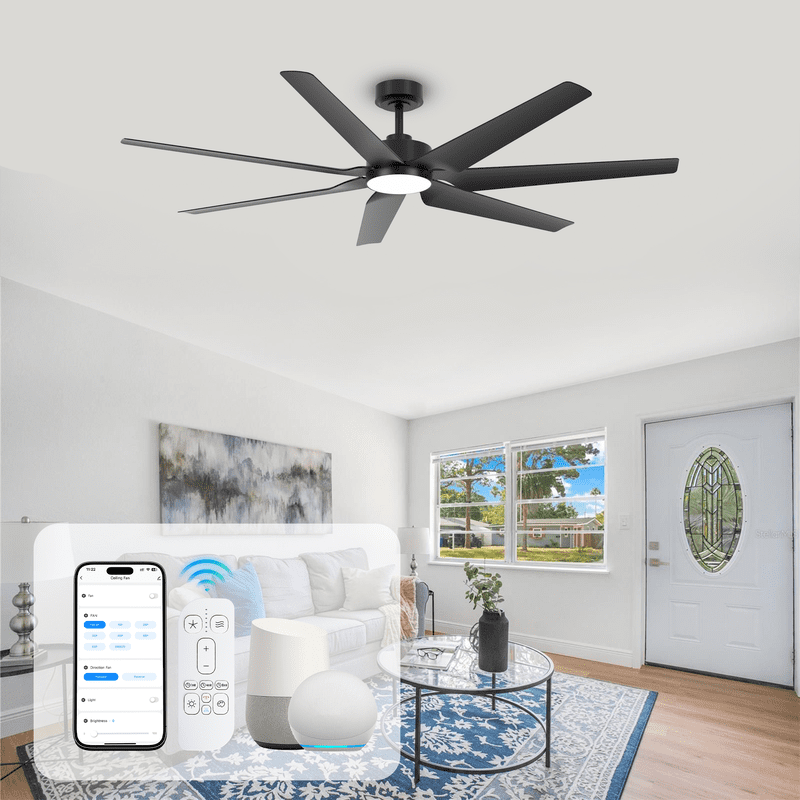 65 Inch Outdoor Ceiling Fans For Patios With Light, Modern Black Smart ... intended for Key features to look for in smart outdoor ceiling fan technology