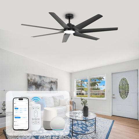 65 Inch Outdoor Ceiling Fans For Patios With Light, Modern Black Smart ... intended for Key features to look for in smart outdoor ceiling fan technology