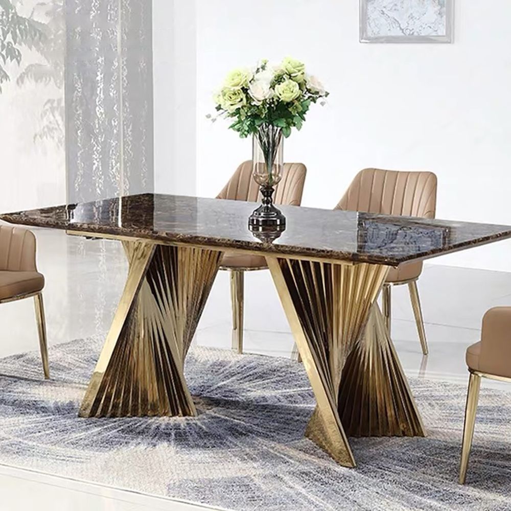 70.9&quot; Espresso Modern Dining Table With Marble Top &amp; Stainless Steel ... in Contemporary Marble Dining Table Design