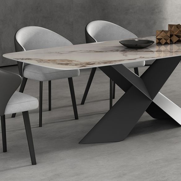 71 Modern Rectangular White Faux Marble Dining Table With Metal X Base ... for Rectangular Marble Dining Table With Metal Base