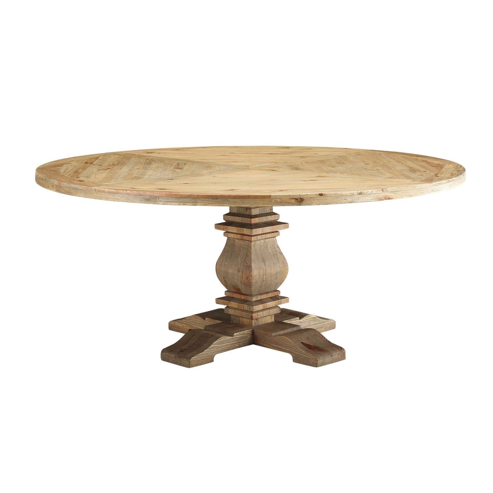71&quot; Round Pine Wood Dining Table With Carved Pedestal Base, Brown ... regarding Modway Stitch 59&quot; Round Modern Pine Wood Dining Table In Brown