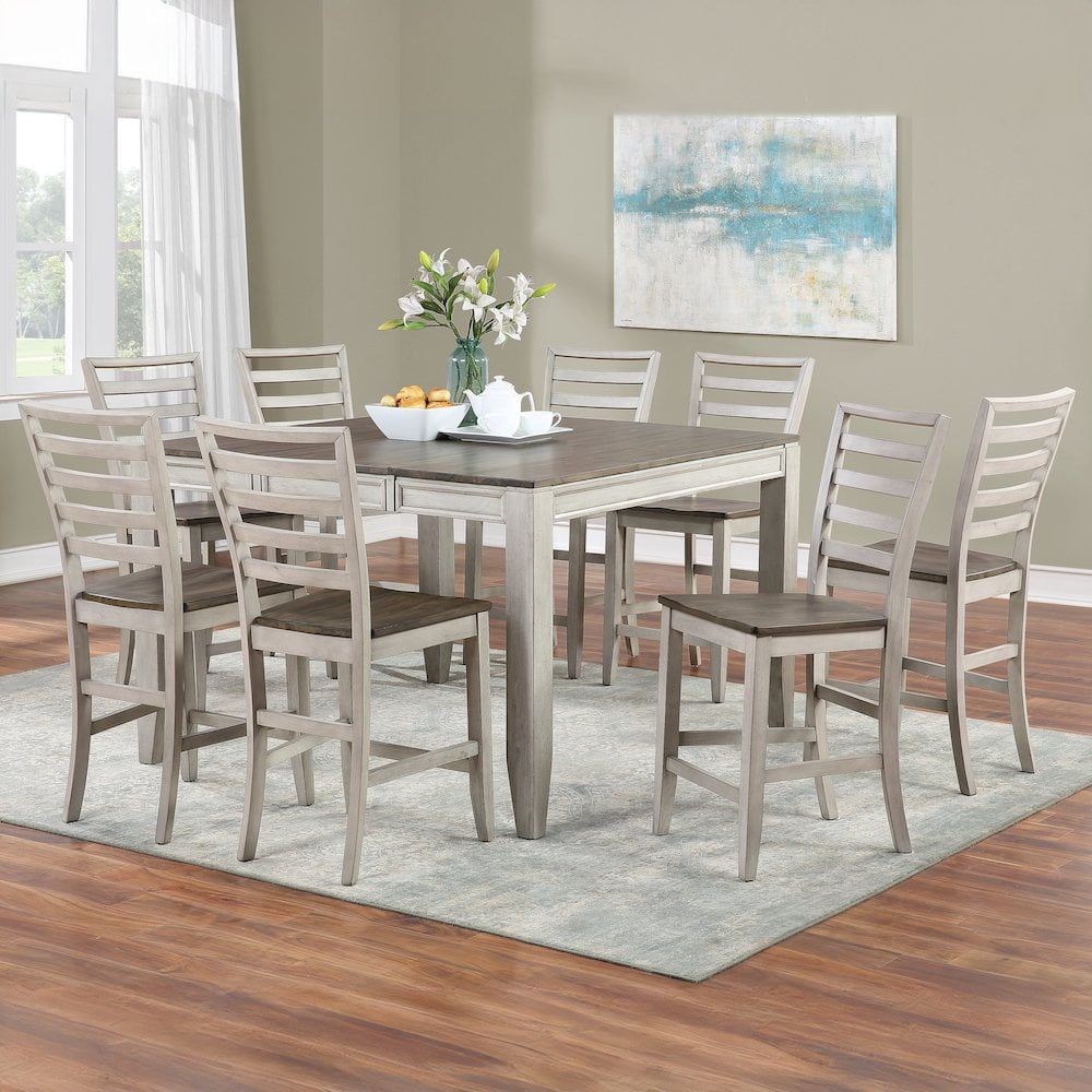 Abacus 9-Piece Counter Dining Set With Rectangular Expandable Table In ... pertaining to A Deep Dive into the Design of the Abacus Two-tone Smokey Alabaster and Brown Drop-leaf Counter Table