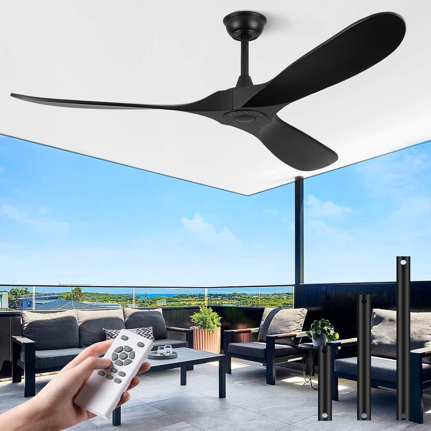Abz Ceiling Fans Without Lights - 60 Inch Ceiling Fan No Light, Black 3 ... pertaining to Modern Outdoor Ceiling Fan Easy Installation
