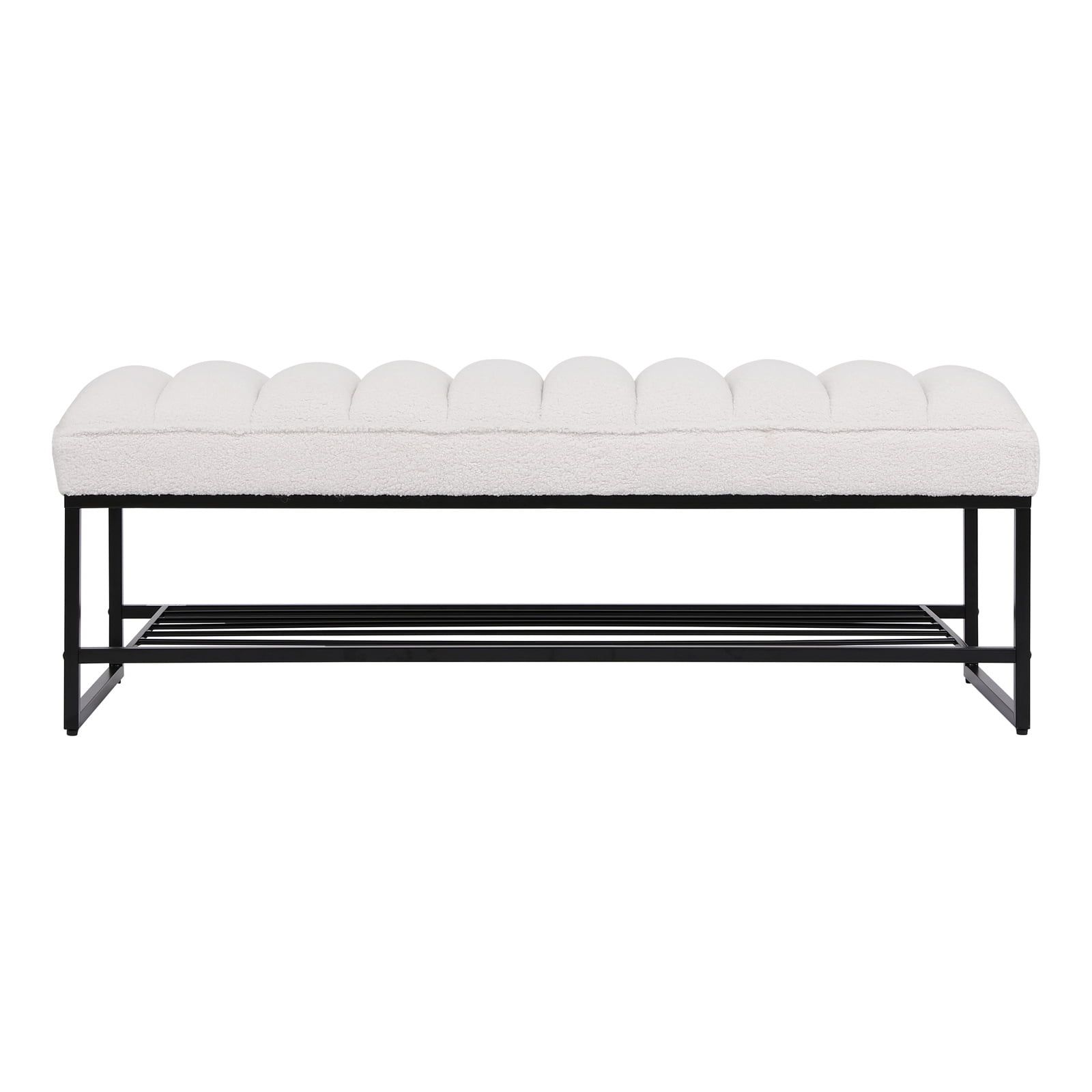 Accreate Modern Tufted Bench With Metal Shelf Sherpa Upholstered ... inside A Deep Dive into the Materials Used in Thornaby Upholstered Benches