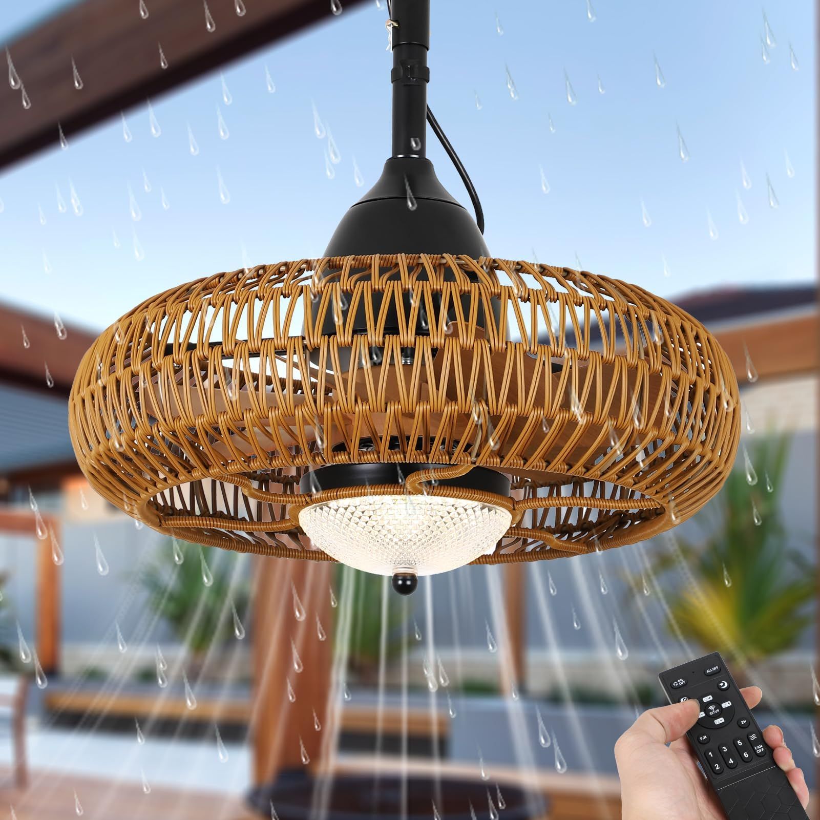 Airposta Waterproof Outdoor Ceiling Fan With Lights Remote Control, Wet ... with Low Profile Outdoor Ceiling Fan For Gazebo