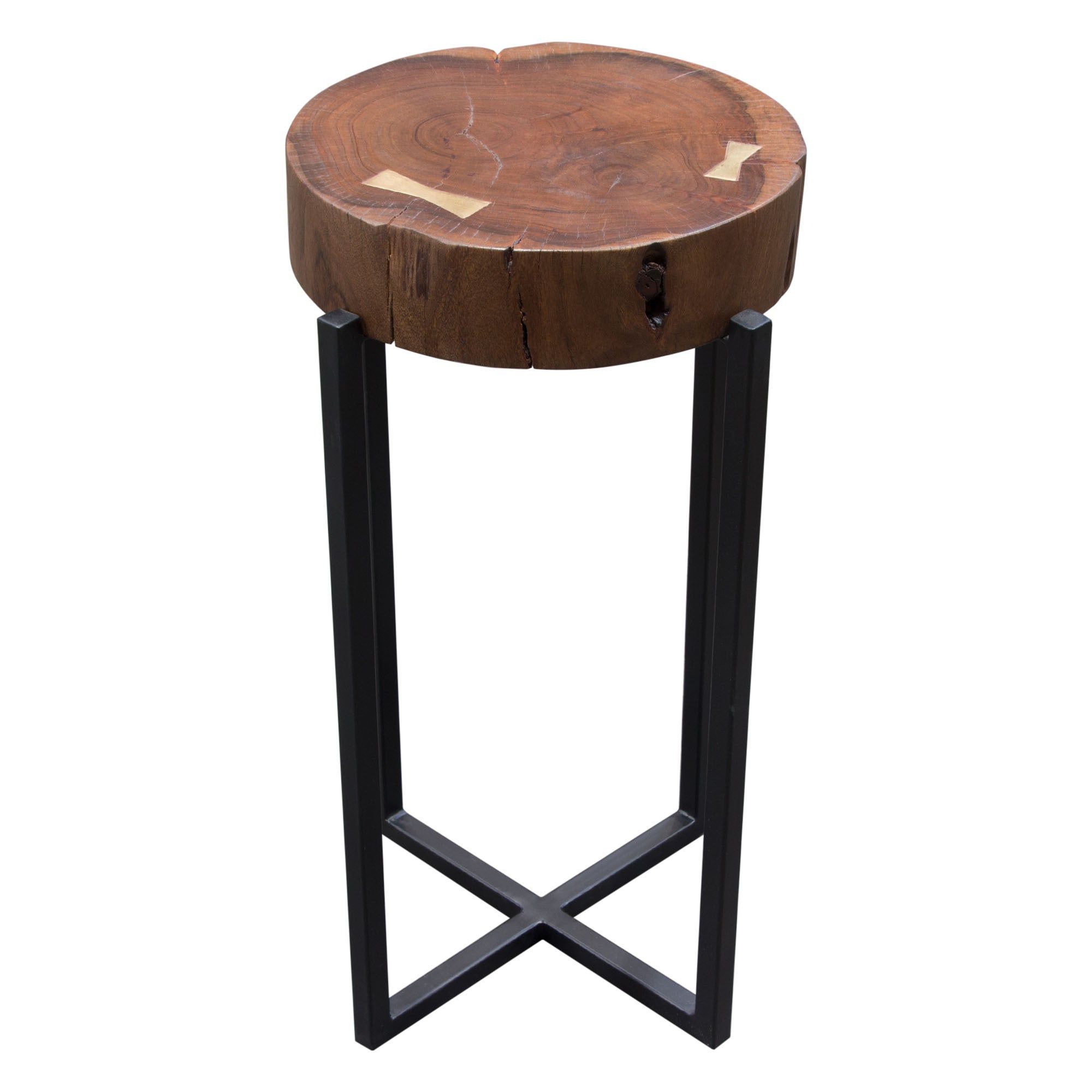 Alex Large 25&quot; Accent Table With Solid Mango Wood Top In Walnut Finish W/ Gold Metal ... pertaining to Set Of 2 Nesting End Tables With Mango Wood Top And Gold Metal Base, Walnut Brown/Gold