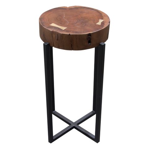 Alex Large 25" Accent Table With Solid Mango Wood Top In Walnut Finish W/ Gold Metal ... pertaining to Set Of 2 Nesting End Tables With Mango Wood Top And Gold Metal Base, Walnut Brown/Gold