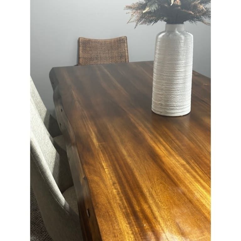 Alpine Furniture Live Edge Solid Wood Dining Table - Bed Bath &amp; Beyond ... for Alpine Furniture Live Edge Solid Wood Dining Table In Light Walnut (Brown)