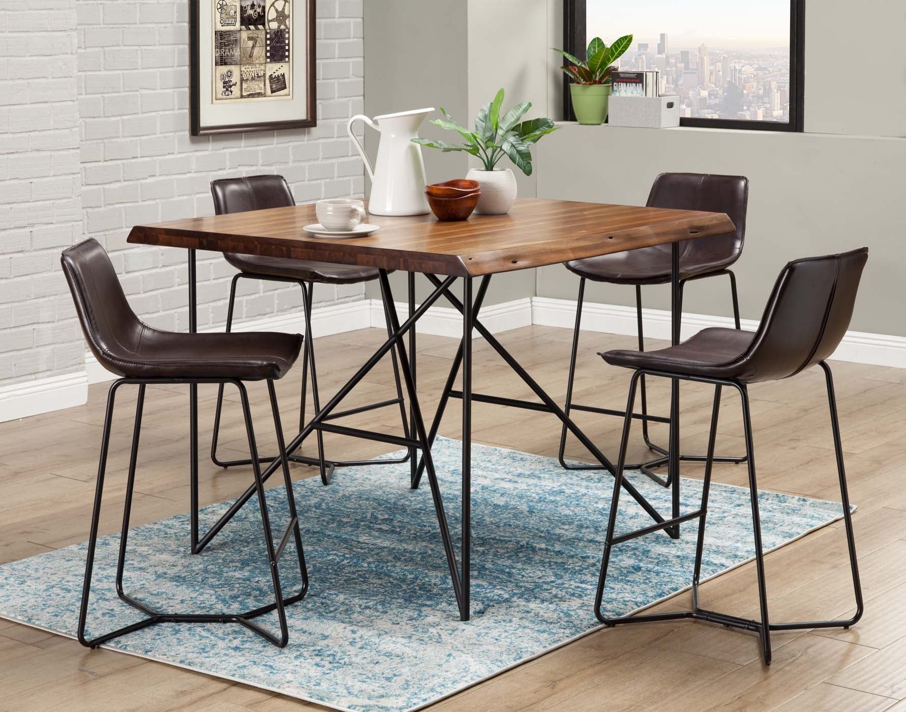 Alpine Furniture Live Edge Solid Wood Pub Table With Metal Legs In ... in Alpine Furniture Live Edge Solid Wood Dining Table In Light Walnut (Brown)