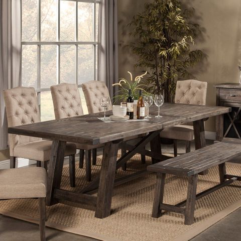 Alpine Furniture Newberry Wood Extension Dining Table In Salvaged Gray ... pertaining to Discover the Enduring Charm of the Alpine Furniture Newberry Round Dining Table