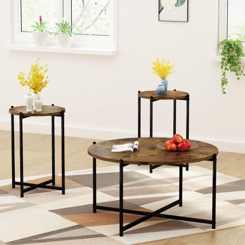 Amazon.com: 3 Piece Modern Coffee Table Set: Industrial Farmhouse ... regarding The Enduring Allure of Teak Coffee Table Sets in Contemporary Homes
