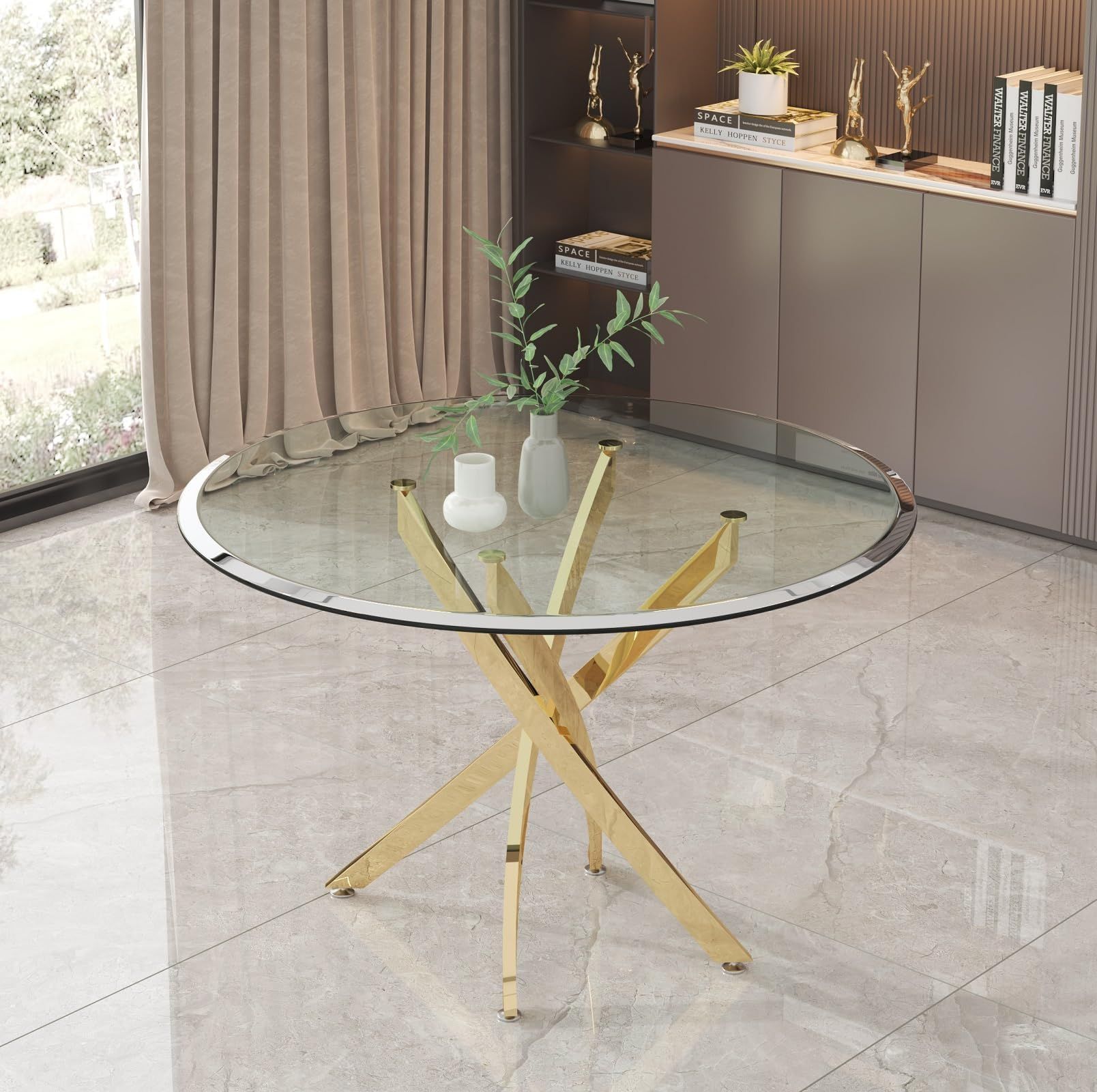 Amazon.com - 36'' Dining Table With Tempered Glass Top, Round Dininng ... with regard to Creating lasting impressions with tempered glass dining tables that blend elegance and resilience