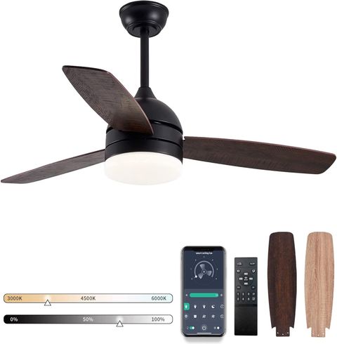 Amazon.com: 48 Inch Smart Ceiling Fans With Dimmable Led Lights, Black ... pertaining to Outdoor Ceiling Fan With App Remote Control