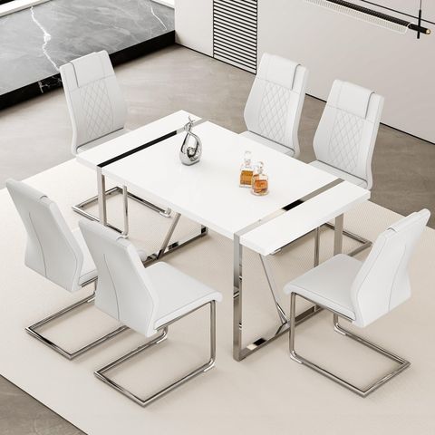 Amazon.com - 55‘’ Modern Dining Table Set For 6, White Dining Tabletop ... throughout Modern Dining Table Set For 6 People