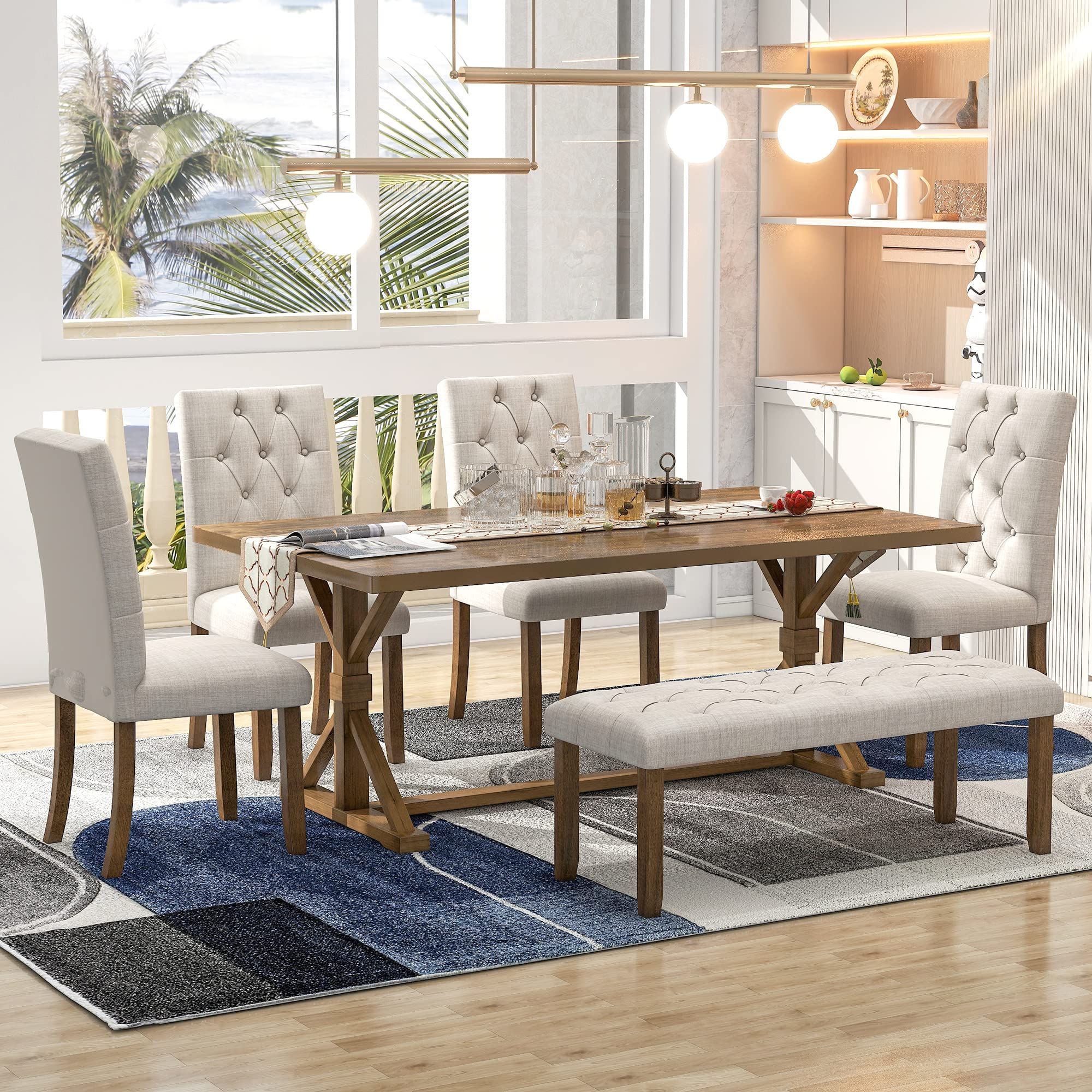 Wooden dining tables that complement upholstered chair collections