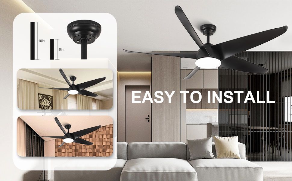 Amazon.com: 60&quot; Black Ceiling Fans With Light And Remote, 5 Blades ... intended for Modern Matte Black Outdoor Ceiling Fan Design